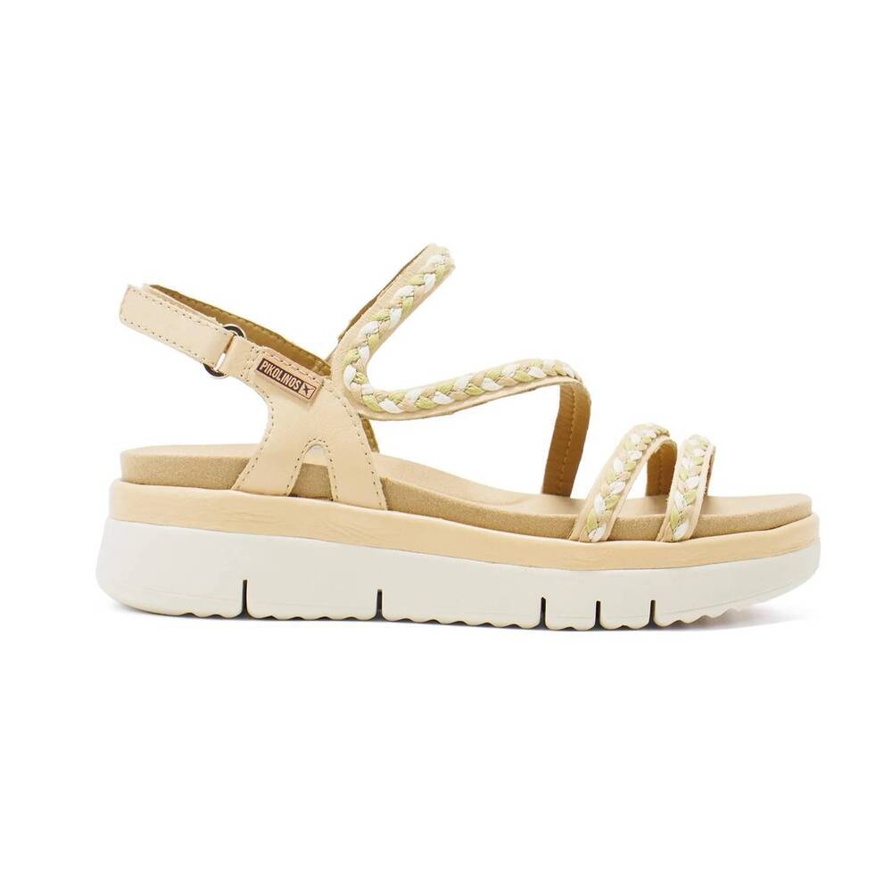 NEW PIKOLINOS women's palma w4n leather wedge sandals in cream
